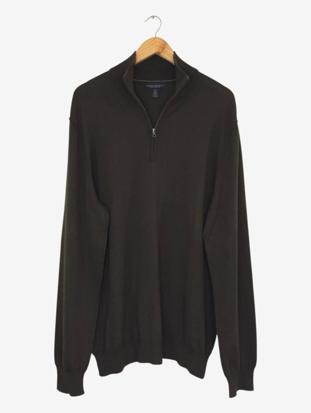 Banana Republic Silk Cashmere 1/4 Zip Sweater XL Tall Brown Pullover Mens